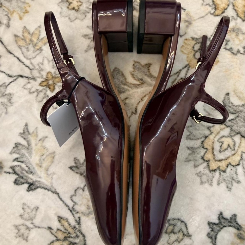 Mango Burgundy and Purple Patent Round Toe Slingback Heels - Picture 4 of 7